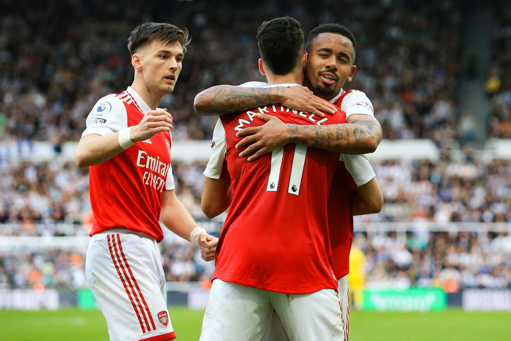 Arsenal players celebrate 2-0 win against Newcastle United in the Premier League match at the St. James' Park on Sunday 7 May, 2023