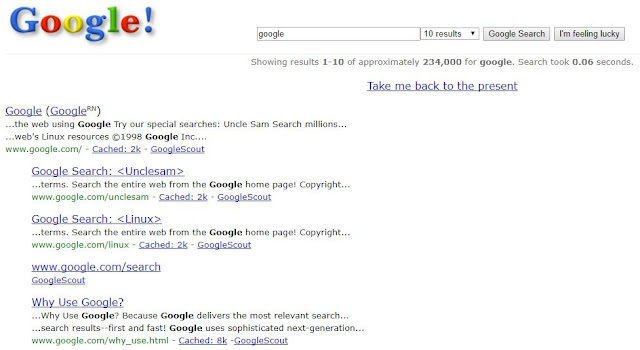 old google layout, old google page