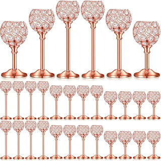 36 Pcs Rose Gold Crystal Candle Holders Bulk