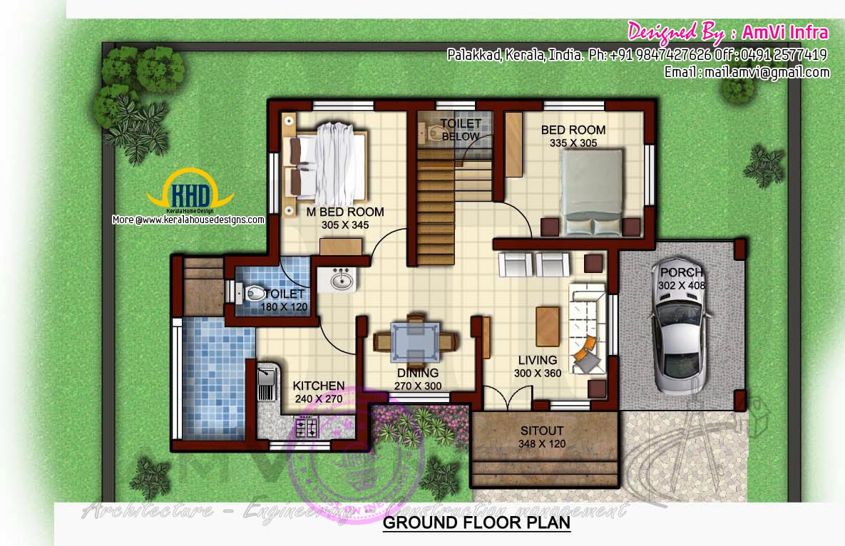 1170 square feet floor plan and elevation Kerala home 