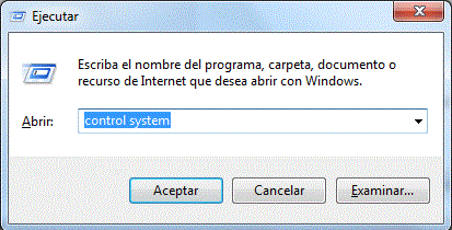 Ventana de Windows llamada Ejecutar, con un comando que va a ser ejecutado (control system)