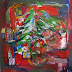 UNDER THE TREE 36x36 g/w collage on canvas