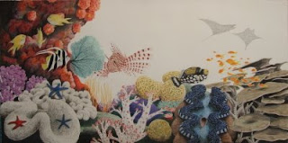 coral reef colored pencil drawing in progress