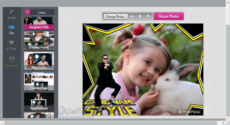 PhotoMania 免費線上照片特效和趣味版型