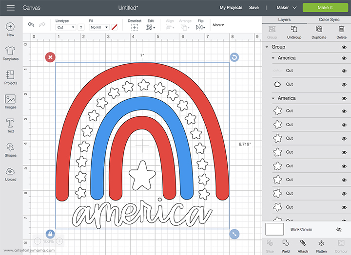 America 4th of July Cut File in Cricut Design Space