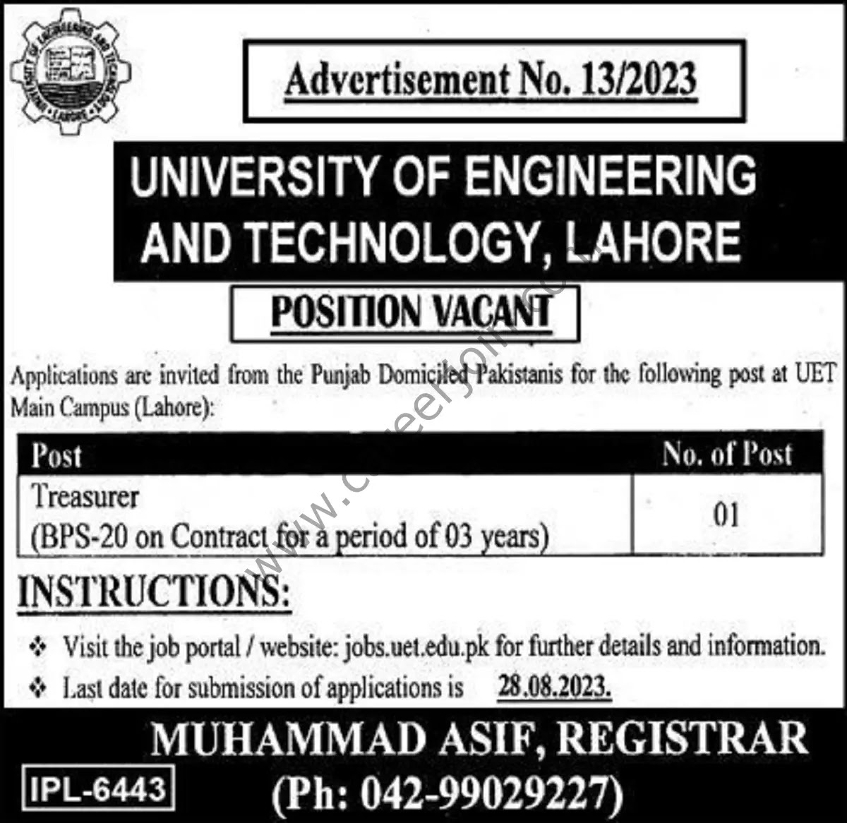 Jobs in University of Engineering & Technology Lahore UET
