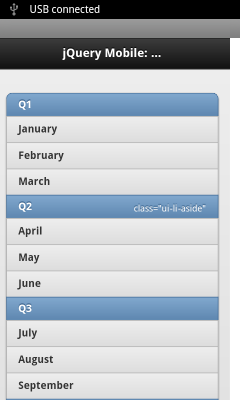jQuery Mobile: listview with dividers