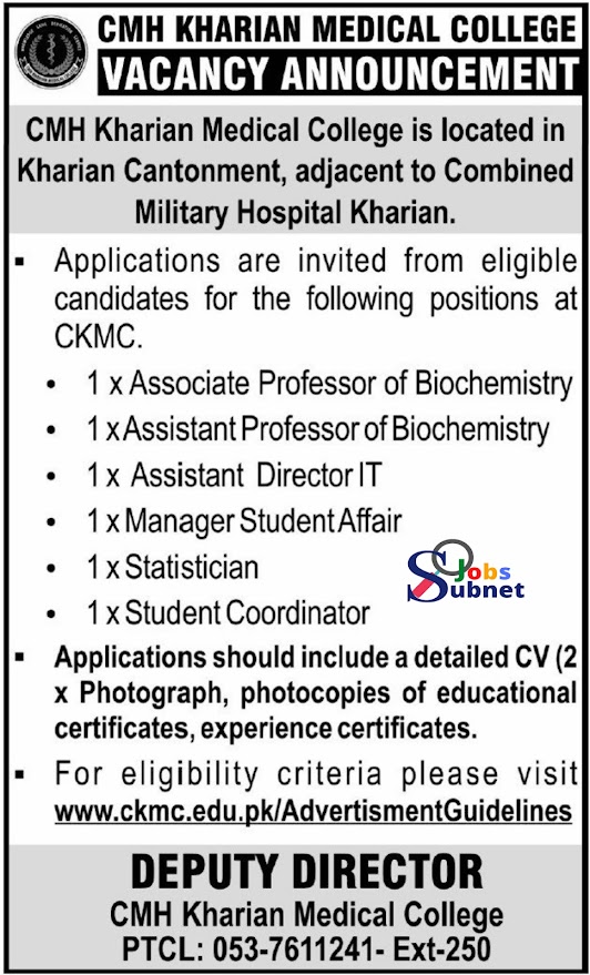 CMH Kharian Medical College Jobs 2024 New Advertisement