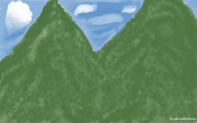 Painting: Dreamland of green mountains 