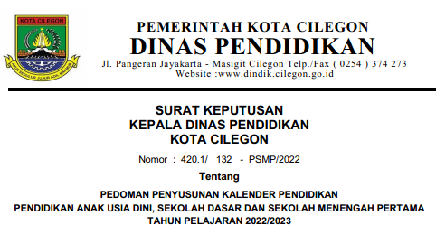 Kaldik atau Kalender Pendidikan TK SD SMP Kota Cilegon Banten Tahun Pelajaran 2022/2023