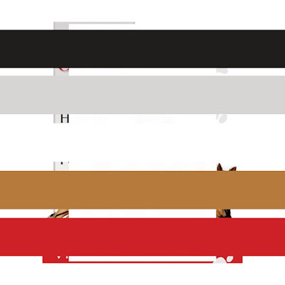 A book cover obscured by stripes in black, grey, white, brown, and red