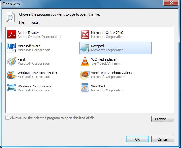 Open Hosts with notepad
