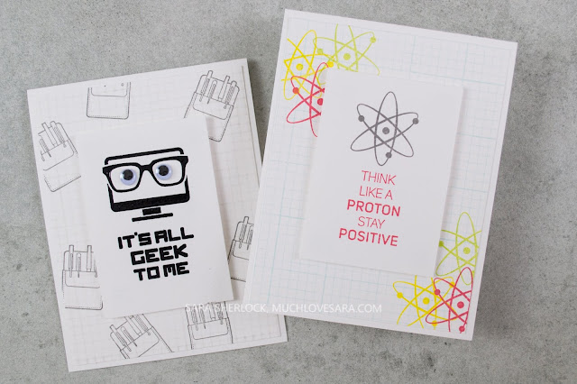 These easy clean and simple cards were created with the Geek Chic and Grid Paper stamps from Fun Stampers Journey.  