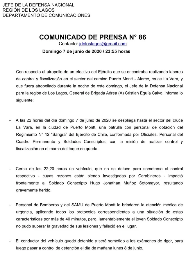 Muerte de soldado en Puerto Montt: Ejercito entrega comunicado oficial