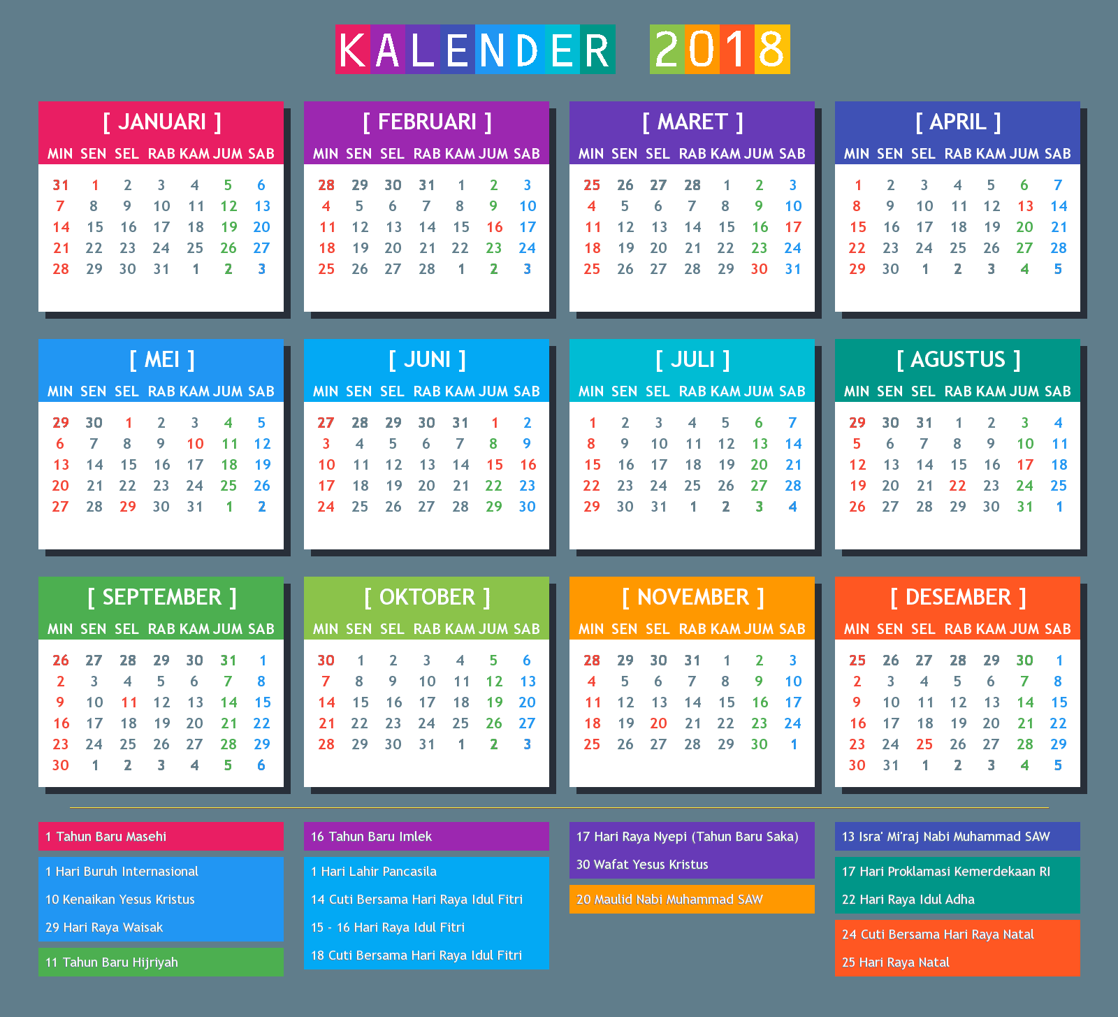 Kalender 2018 dan Hari Besar Libur Nasional