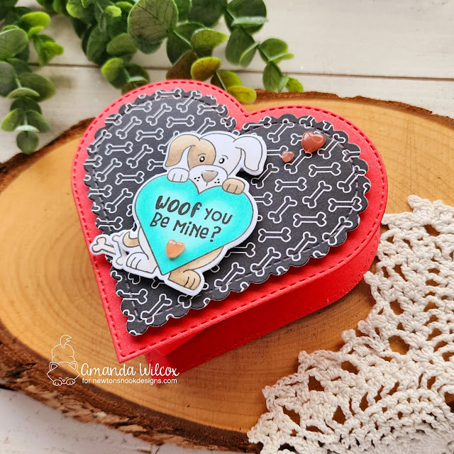 Heart Shaped Box of Chocolates by Amanda Wilcox | Puppy Heart Stamp Set, Love & Woofs Paper Pad and Heart Frames Die Set by Newton's Nook Designs #newtonsnook #handmade