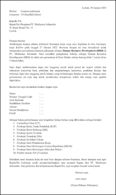 Contoh Application Letter Human Resource Development Yang Sudah Berpengalaman Berdasarkan Informasi Dari Website atau Situs