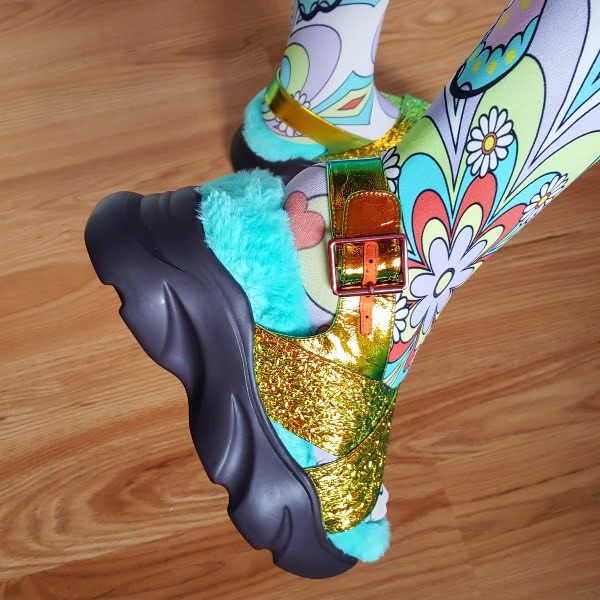 Irregular Choice Booyah metallic sandal with fluffy lining