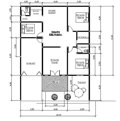 Khusnul Desain Denah  rumah  ukuran 12 x 15 m2