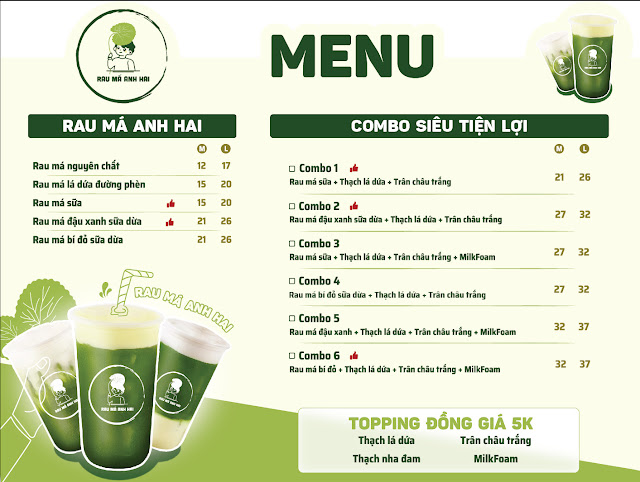 Rau Má Anh Hai Menu