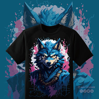 Kaos Evil Ninja Wolf Blue v3 - Premium Tshirt