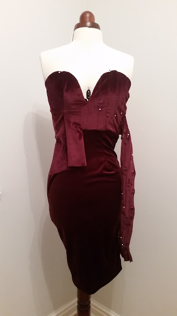 Pleated belt for self-drafted velvet draped cocktail dress sewing tutorial