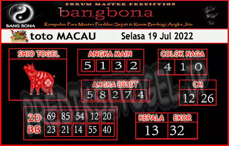 Prediksi Bangbona Toto Macau Selasa 19 Juli 2022