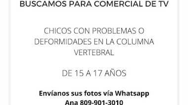 CASTING en RD: Se buscan CHICOS con alguna discapacidad o bien problema en la columna vertebral para COMERCIAL