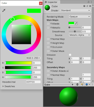 Setting the material colour to green