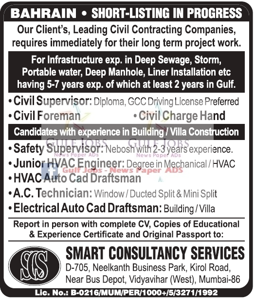 Leading civil contracting co Jobs for Bahrain