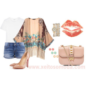 imagen look camiseta blanca con short y kimono