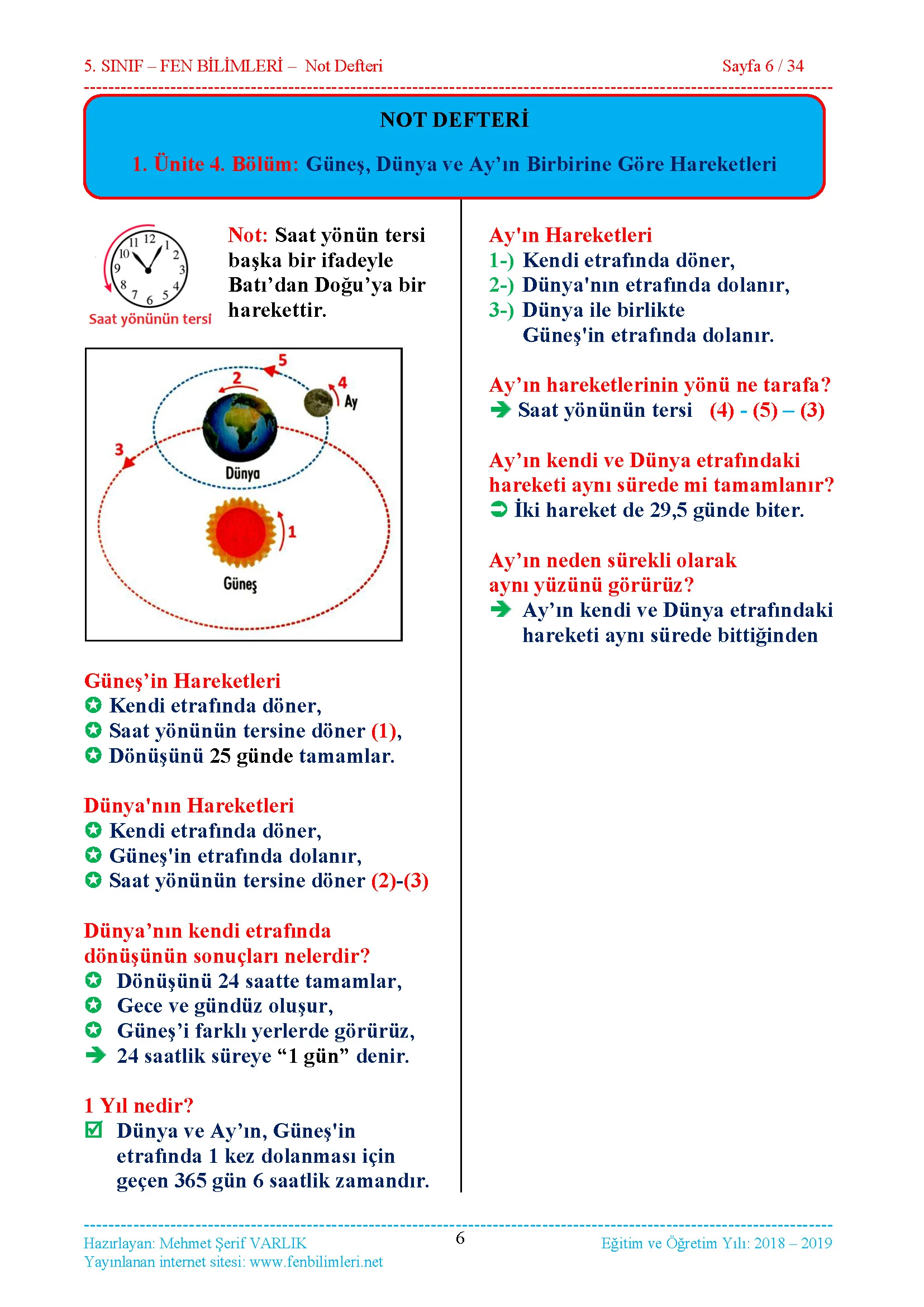 Fen Bilimleri 5.Sınıf Özet Ders Notu, Konu Anlatımı Pdf