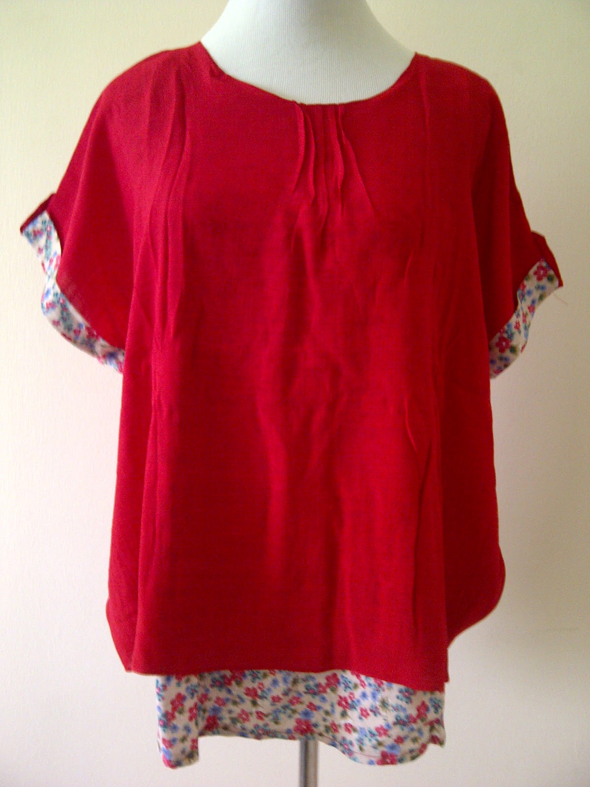 Pretty Kapas Cotton  combi plain and flower blouse  baju 