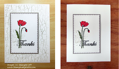 Thank-you card made with 3 Stampin'UP!'s sets: Crackle Paint, Painted Poppies and the sentiment from Peaceful Moments