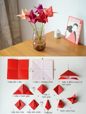 gấp giấy origami hoa hồng