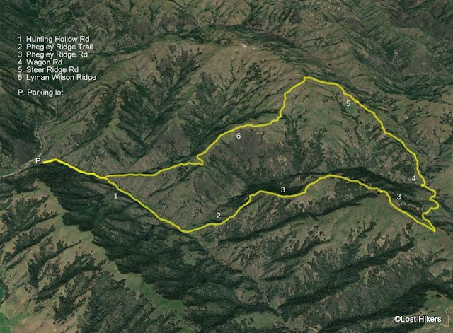 Route followed in Moonligh Coffee by Lost Hikers in Henry W Coe