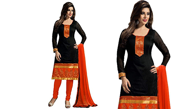 CATIVE Women's Cotton Emroderied Un-stitched Salwar Suit Dupatta (Black,Free Size)