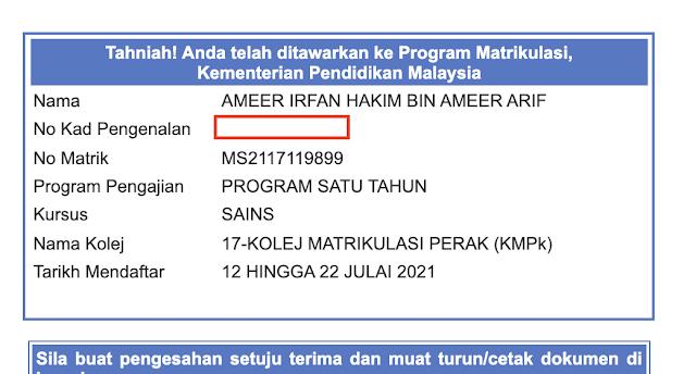 keputusan matrikulasi 2021