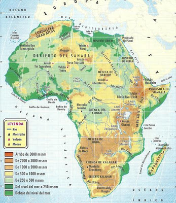 Imagen del Mapa Físico de Africa para niños