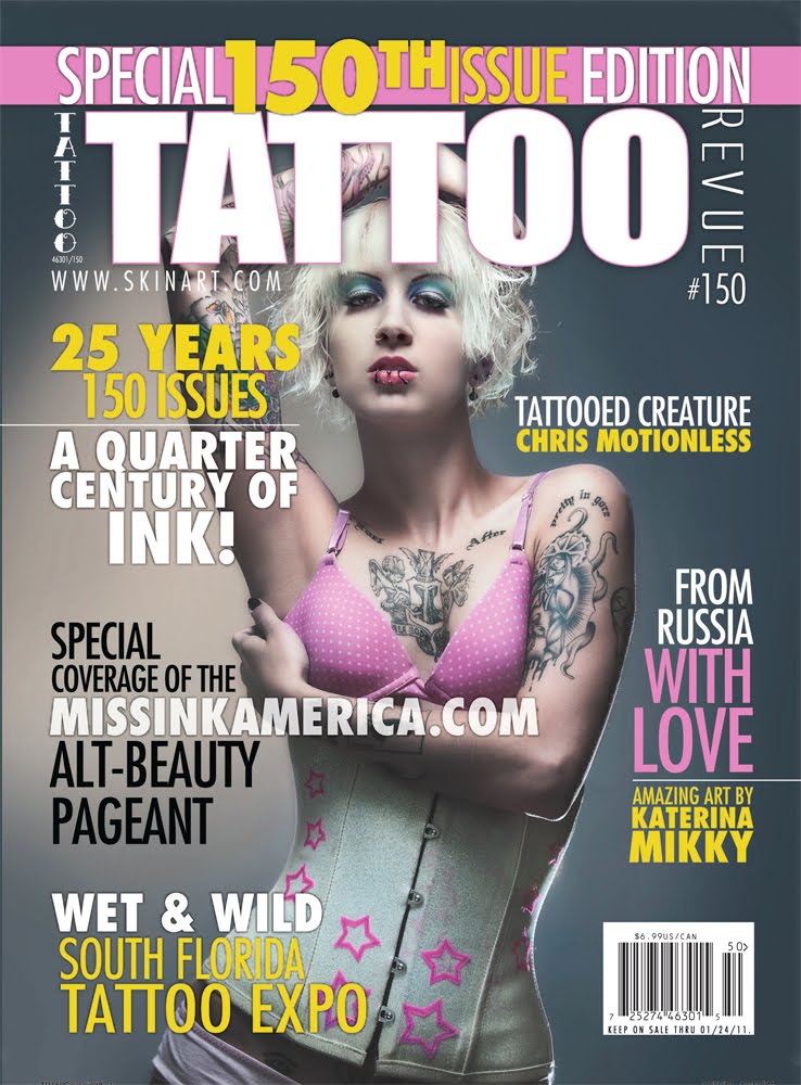 Cover of Tattoo Revue's 150th issue, featuring moi and photographer Scott 