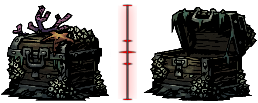 Cofre cubierto de lapas, un objeto interactivo de Darkest Dungeon