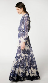 very stylish maxi dress - blue and white printed chiffon 