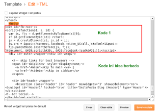 Penempatan Kode Fan Page di Blog