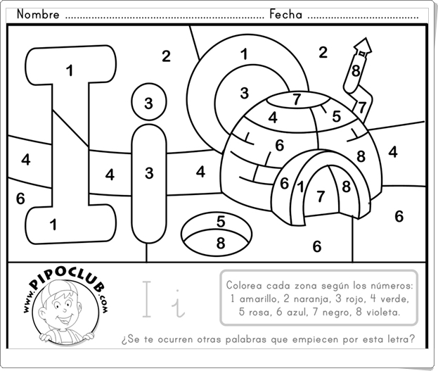 "Colorea según el número" (Ficha de Educación Infantil de Pipo)