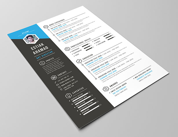 Template Resume CV 2018 - Free Premium Resume CV Template Set in PSD, Ai & Word format