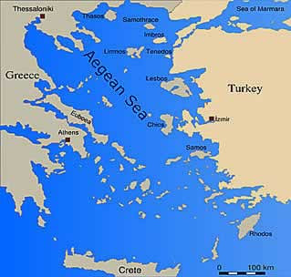 Printable map of Aegean Sea