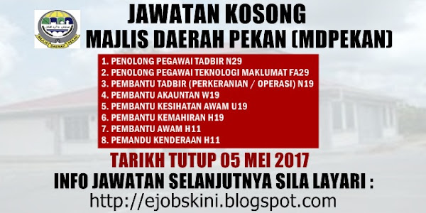 Jawatan Kosong Majlis Daerah Pekan (MdPekan) - 05 Mei 2017