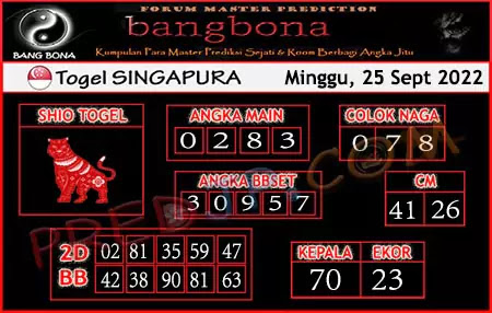 Prediksi Bangbona SGP Minggu 25 September 2022