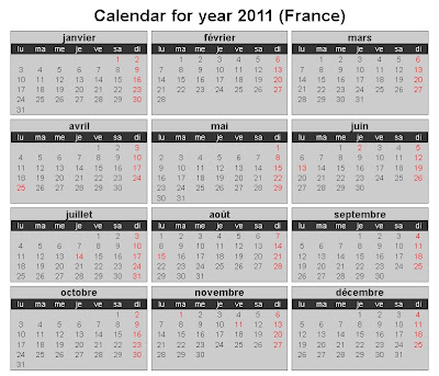 Calendar pentru anul 2011 cu lunile în limba franceză varianta 4