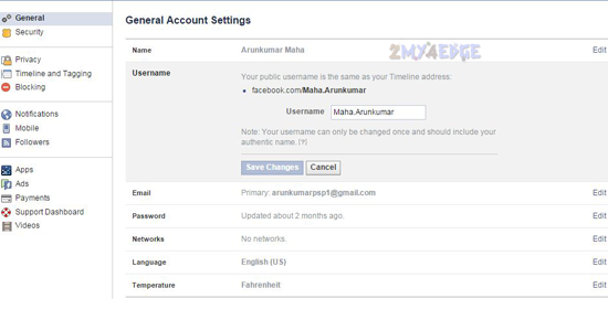 facbook username for page and user profile step 6